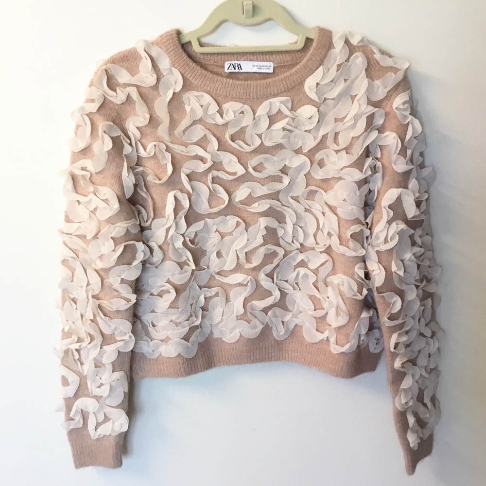 Zara Chiffon Detail Cropped Sweater - M